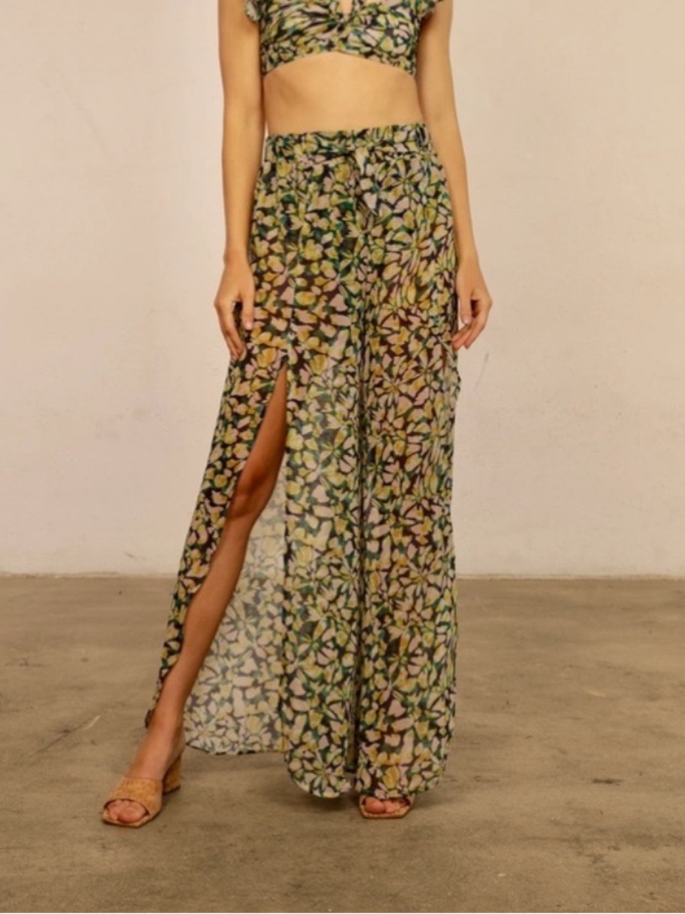 Nightcap Free People Anthropologie boho beachy chiffon palazzo tie pants L